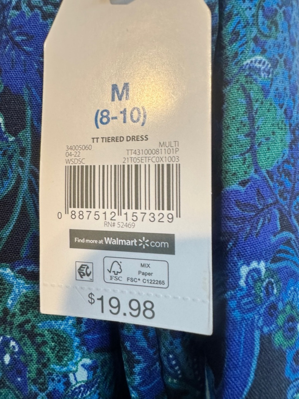 NWT Blue Paisley Tiered Mini Dress | M 8-10 | Coastal Boho Summer - Picture 6 of 9